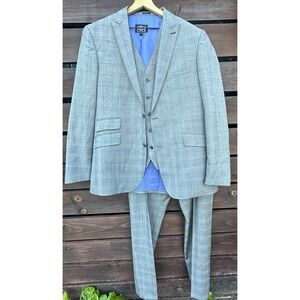 joe joseph abboud 3 Piece‎ Suit Gray Plaid 44L Blazer 40R Pants Plus Vest